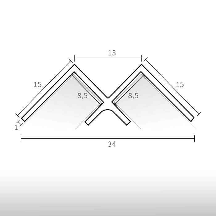 Perfil alumínio Canto Reto - para painéis decorativos de parede